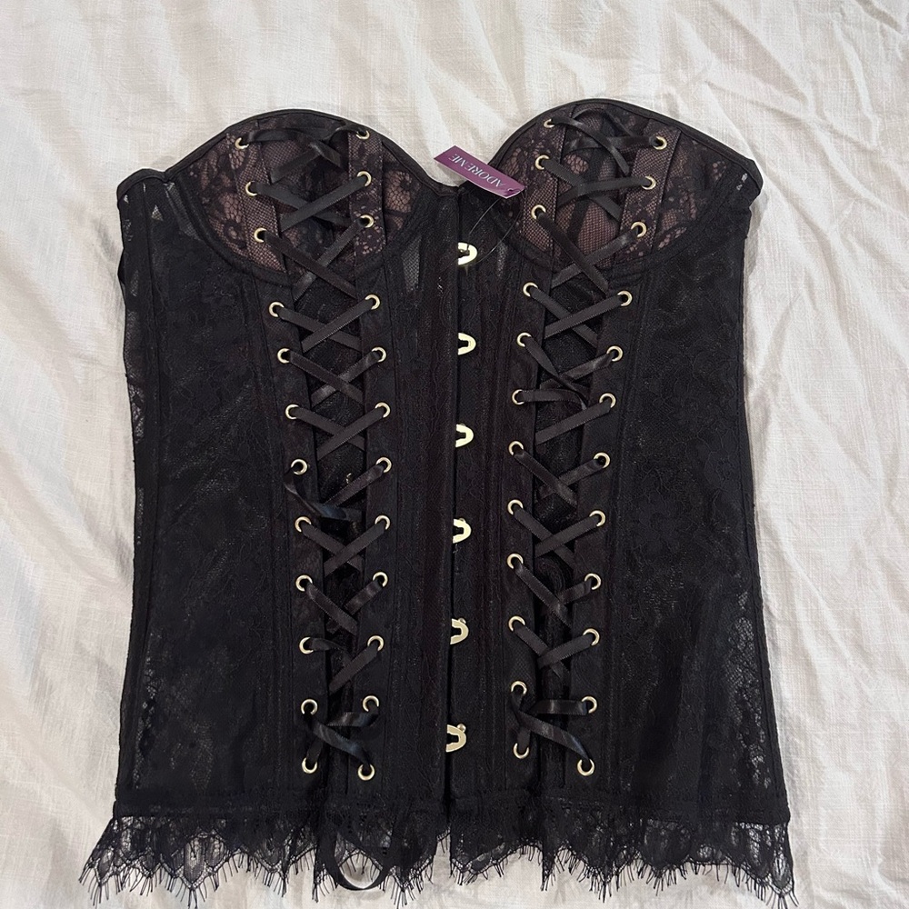 Black Lace-Up Corset Top